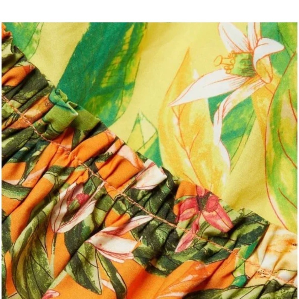 FARM RIO Caipirinha Tiered Printed Ruffle Sleeve Tropical Cotton Mini Dress NWT - Picture 12 of 16